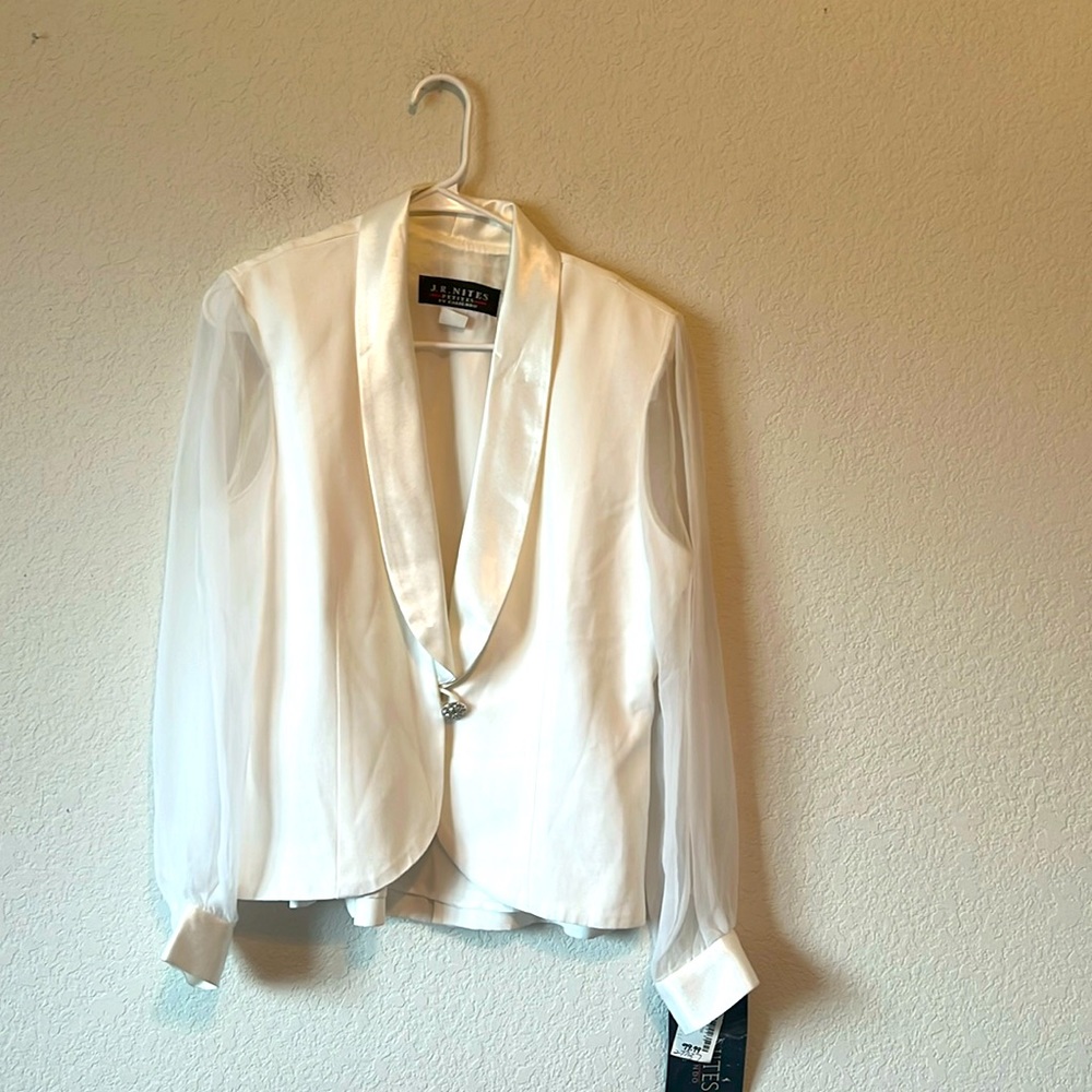 White Satin-Trim Blazer